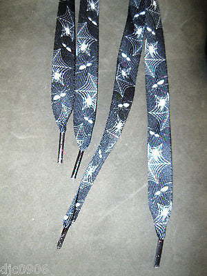 Premium Flat Black White Spiders Webs Rockabilly Punk Shoe laces-New with Tags!