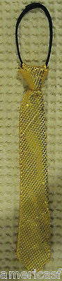 Teens Kids Boys Girls Gold Sequin Adjustable 14" Zipper Up Pre-tied Necktie-New!