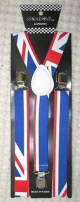 UK 1" British England Red,White,& Blue Adjustable Y-Back Suspenders-New in Pkg!