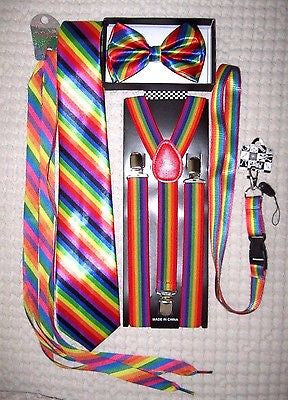 Unisex Rainbow Stripes Adjustable Bow tie,Neck Tie,Suspenders,Lanyard,Shoelaces7
