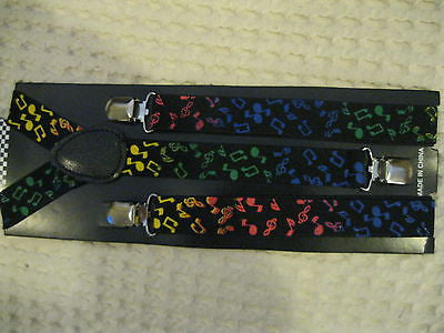 Unisex Multi Musical Notes & Symbols Print Y-Style Back suspenders-New!