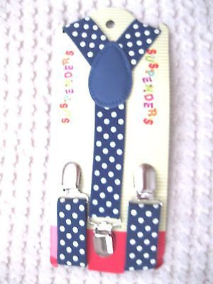 Kids Boys Girls Blue with White Polka Dots Adjustable Y-Back Suspenders-New!