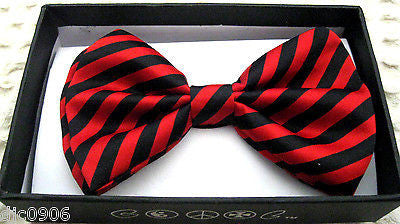 BLACK AND RED SWIRL STRIPED ADJUSTABLE  BOW TIE2-NEW GIFT BOX!