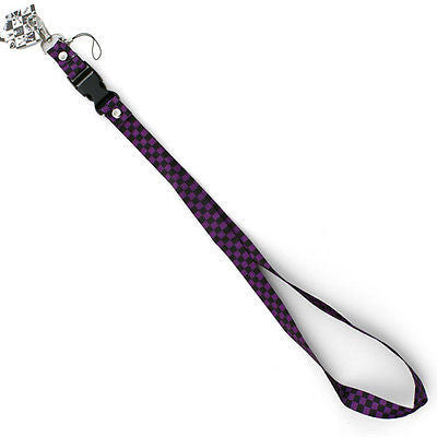 Black & Purple Checkers Checkered Design 15" lanyard for ID Holder Mobile Device