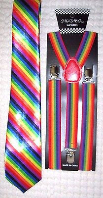Men's Rainbow Stripes Adjustable Neck Tie&Rainbow Adjustable Y-Back Suspenders-2