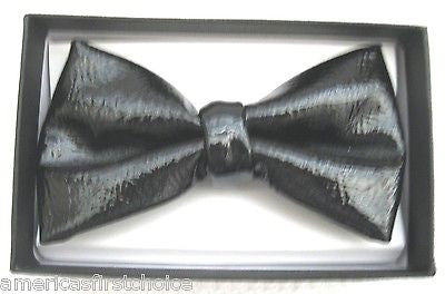 BLACK FAUX LEATHER ADJUSTABLE  BOW TIE BOWTIE-NEW IN BOX!BLACK LEATHER BOW TIE