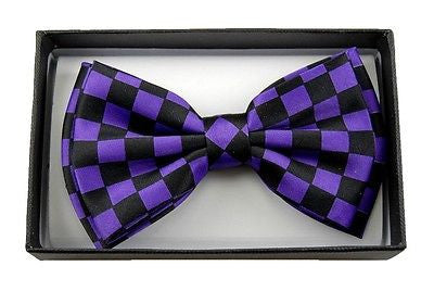 PURPLE & BLACK CHECKERED TUXEDO ADJUSTABLE BOW TIE-NEW!PURPLE CHECKERED BOW TIE