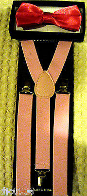 Solid Hot Pink  Adjustable Bowtie & Pink Adjustable Suspenders Combo-New!
