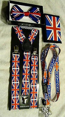 UK British England Adjustable Suspenders,Lanyard,UK Wallet & UK British Bow tie