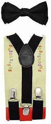 Kids Solid Black Bow Tie & Black Adjustable Suspenders Combo Set-New in Pkg!VR2