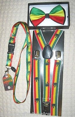 Rasta Stripes Adjustable Bow Tie and Rasta Stripes MJ Necktie 420 Combo-New!V3