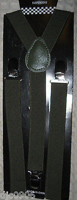 Shiny Dark Green Adjustable Bow Tie & Tan Beige Adjustable Suspenders Set-New!