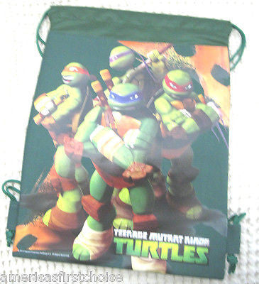TEENAGE MUTANT NINJA TURTLES BLACK+GREEN DRAWSTRING BACKPACKS TRAVEL BAGS-NEW!