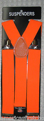 SOLID NEON ORANGE  ADJUSTABLE WIDE 1 1/4" 1 1/2" WIDE SUSPENDERS-NEW!