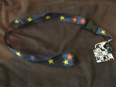 Black with Multi Colored Stars Design 15" lanyard for ID Holder Mobile Device