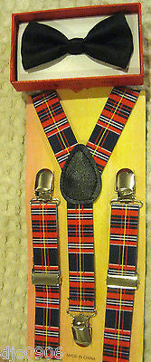 Red Kid's Boys Girls Y-Back Adjustable Bow Tie&Red Cherries Black suspenders