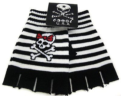 Skulls and Crossbones with Punk Ribbons Fingerless Gloves-Brand New with Tags!