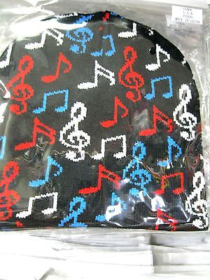 Red,White, and Blue Musical Notes Black Winter Knitted Skull Beanie Ski Cap-New!