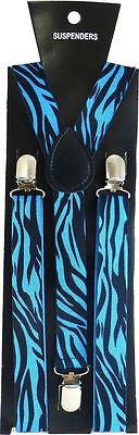 Unisex Blue and Black Zebra Print Y-Style Back suspenders with polished clips