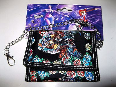 Multi-Color Ed Hardy Style Fish and Roses Wallet Unisex Men's 4.5" x 3" W-New!