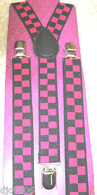 Pink Black Checker Y-Shape Back Adjustable Suspenders Men,Women Suspenders-New