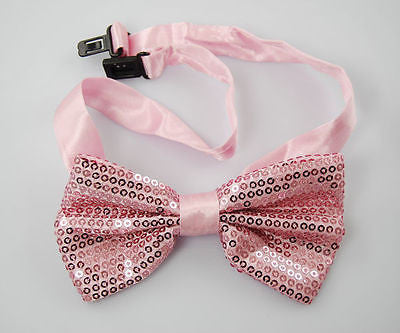 Unisex Light Pink Sequin Tuxedo Classic BowTie Neckwear Adjustable Bow Tie-New