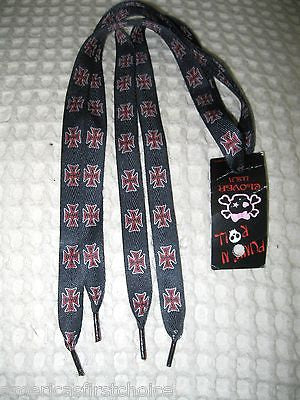 Premium Pink with White Skulls & Stars Rockabilly Punk Shoe laces Shoelaces-New