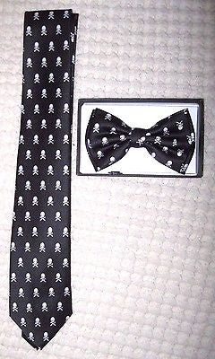 Unisex Multiple Skulls&Crossbones Adjustable Bow tie+Skulls Neck Tie Combo-New!