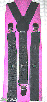 SOLID BLACK SILVER STUDDED Adjustable Y-Style Back suspenders-BLACK SUSPENDERS