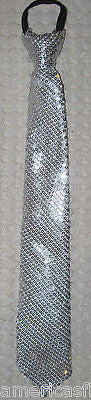 Teens Kids Boys Girls Silver Sequin Adjustable 14" Zipper Up Pre-tied Necktie