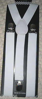 White Adjustable Bow Tie,White Pre-Tied Neck tie & White Suspenders Set-New!