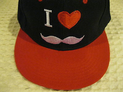 I Love my Mustache Red Embroid Mustache Red Brim Truck Adjustable Cap/Hat-New!