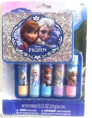 Disney Frozen Anna,Elsa, & Olfa Kiss 5 favor Lip Balm Play Set+awesome case-New!
