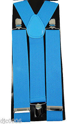 Thick 1 1/2" Solid Sky Blue Turquoise Y-Style Back suspenders-New in Package!