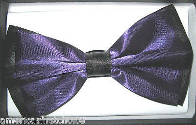 PURPLE BLACK TIPS TUXEDO ADJUSTABLE BOW TIE+PURPLE CHECKERS SUSPENDERS COMBO