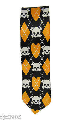 Unisex Black w/ Multi Color Skulls Neck tie 56" L x 2" W-Multi Color Skulls Tie