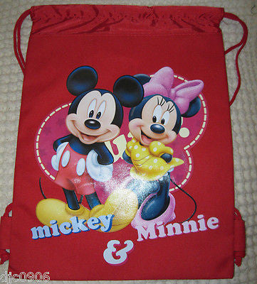2 MICKEY MOUSE & MINNIE MOUSE DRAWSTRING BAG BACKPACK TRAVEL STRING POUCHES-NEW