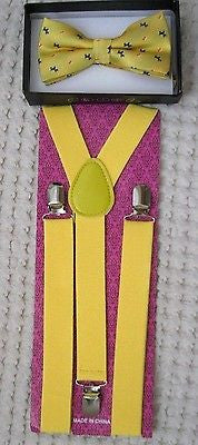 Yellow with Scottish Terriers Bow tie & Yellow Adjustable Suspenders Combo-New!