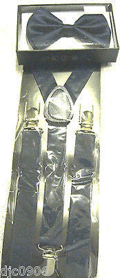 Navy Blue Unisex Adjustable Bowtie & Navy Blue Adjustable Suspenders Combo-Newe!