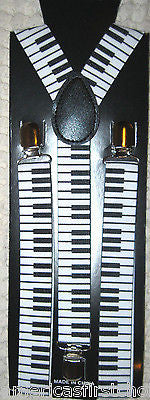 Musical Piano Keys Adjustable Bow Tie & Piano Keys Keyboard Suspenders Combo