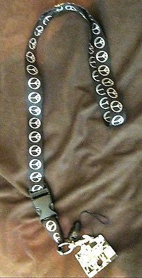 Black and White Peace Signs 15" lanyard for ID Holder Mobile Device-New with Tag
