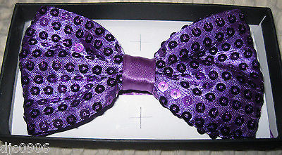 Unisex BG PURPLE Sequin Tuxedo Classic BowTie Neckwear Adjustable Bow Tie-New