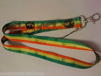 Rasta Stripes with Bob Marley Portraits 15" Lanyard/Landyard ID Holder Keychain