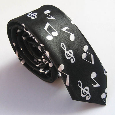 Unisex Musical Notes Piano Keys Necktie 56" L x 2" W-Dark Piano Key Neck Tie-New