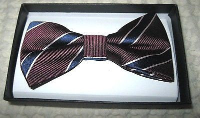 BURGUNDY NAVY BLUE STRIPES TUXEDO ADJUSTABLE  BOW TIE BOWTIE-NEW IN GIFT BOX!