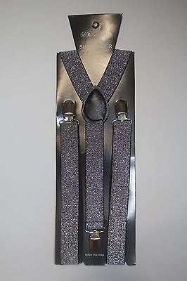 Unisex GRAY SILVER Glittered Adjustable Y-Style Back suspenders-New!  SUSPENDERS