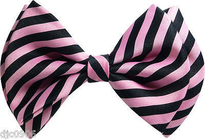 LIGHT PINK AND BLACK SWIRLS STRIPED ADJUSTABLE BOW TIE-NEW GIFT BOX!PINK BOW TIE