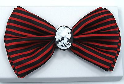 RED & BLACK STRIPES LADY CAMEO IN CENTER TUXEDO ADJUSTABLE BOWTIE BOW TIE-NEW!