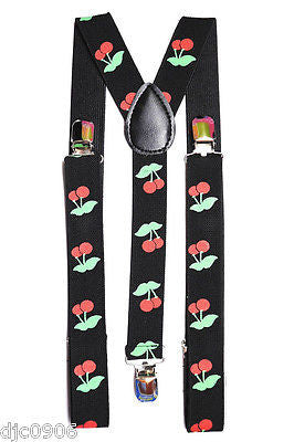 Black with Red Cherries Kids Boys Girls Y-Style Back Adjustable suspenders-New!