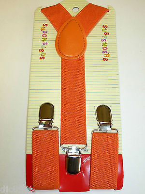 Solid Neon Orange Kids Boys Girls Y-Style Back Adjustable suspenders-New in Pkg!